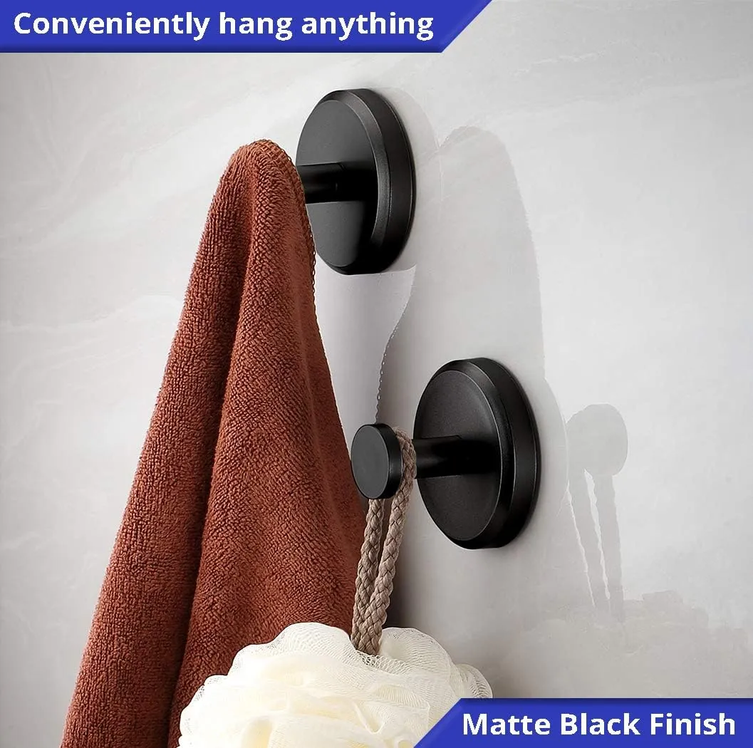 HOME SO Suction Cup Hooks for Shower, Bathroom, Kitchen, Glass Door, Mirror, Tile – Loofah, Towel, Coat, Bath Robe Hook Holder for Hanging up to 15 lbs – Waterproof & Rustproof, Matte Black (4-Pack)