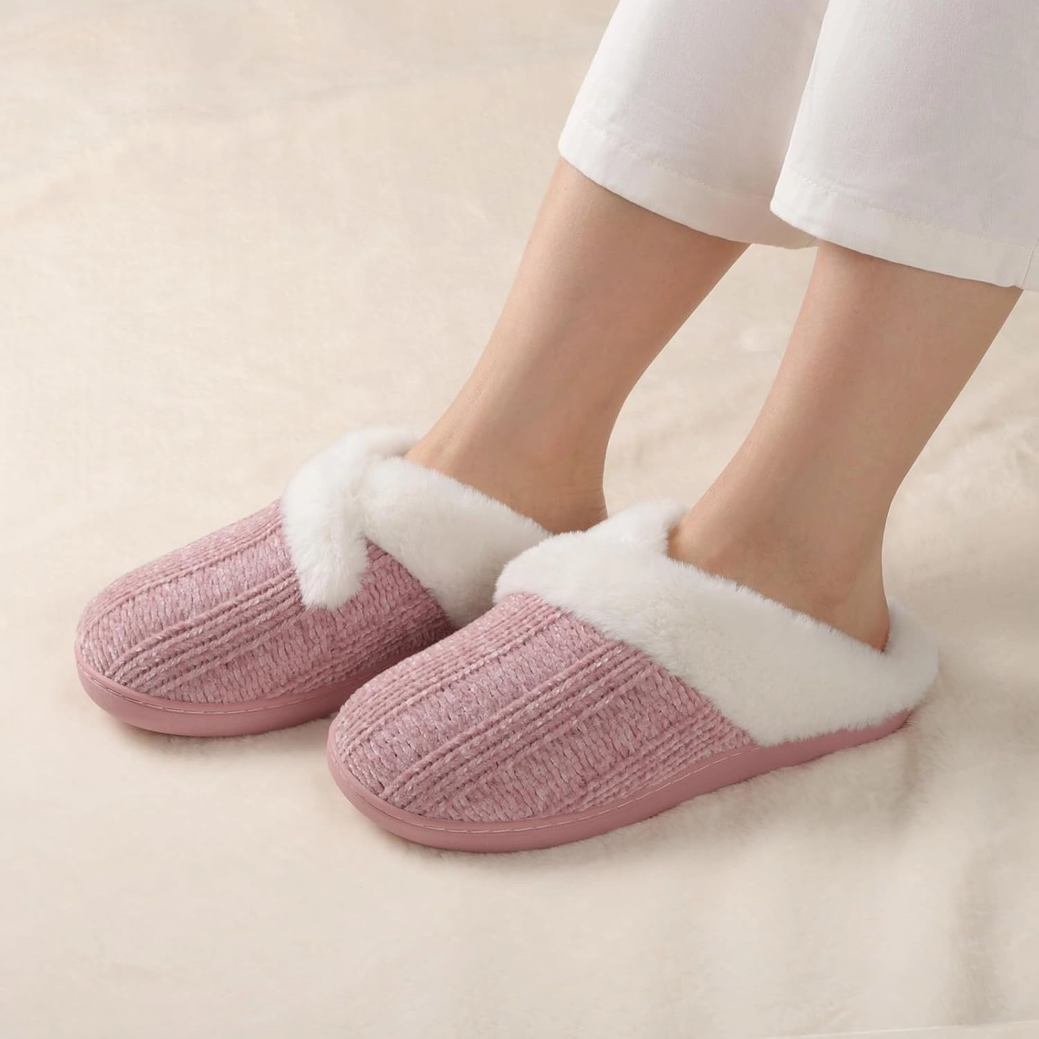 Homitem Fuzzy Slippers for Women Indoor and Outdoor Fluffy Bedroom House Shoes with Arch Support Memory Foam Winter Warm Ladeis Cute Comfy Cozy