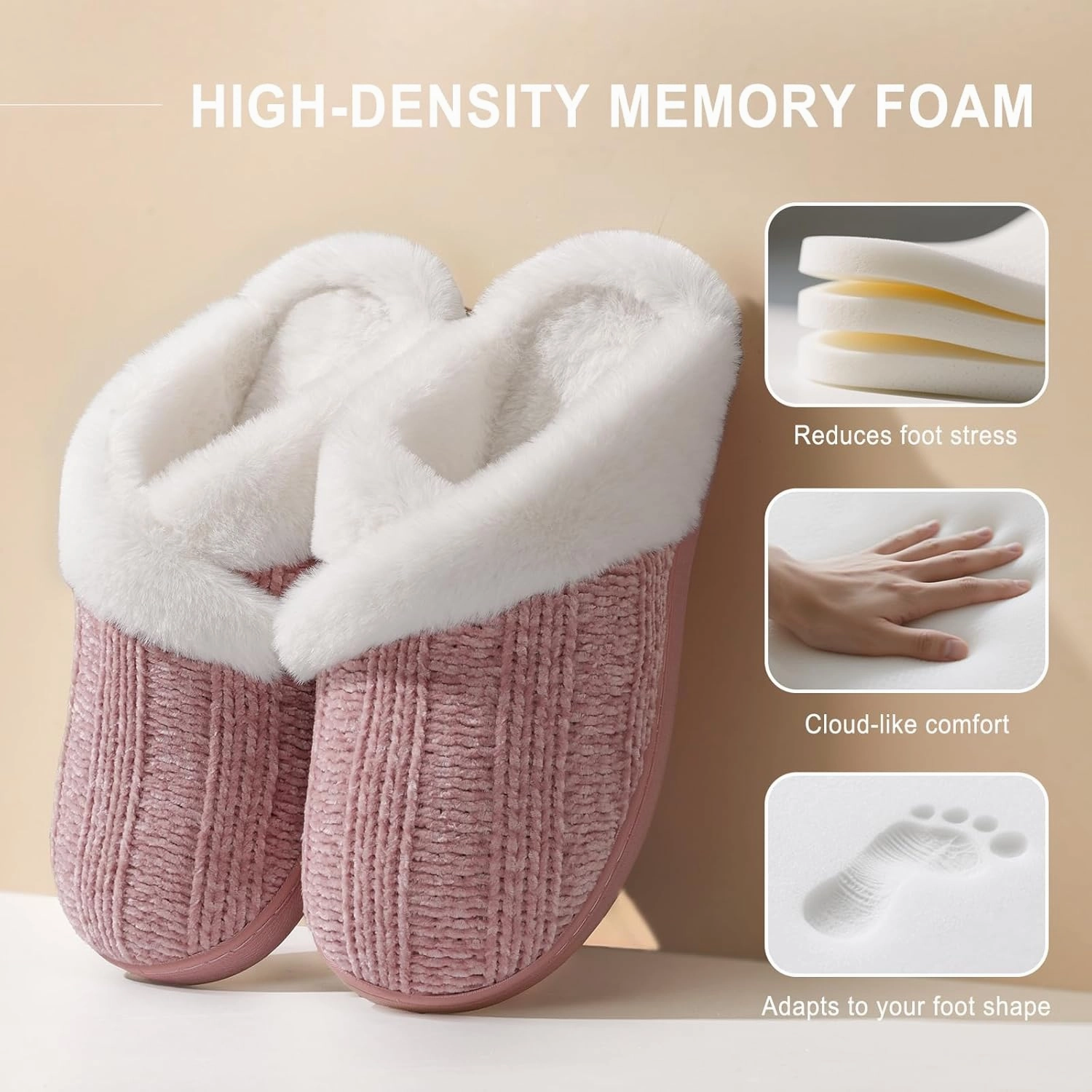 Homitem Fuzzy Slippers for Women Indoor and Outdoor Fluffy Bedroom House Shoes with Arch Support Memory Foam Winter Warm Ladeis Cute Comfy Cozy