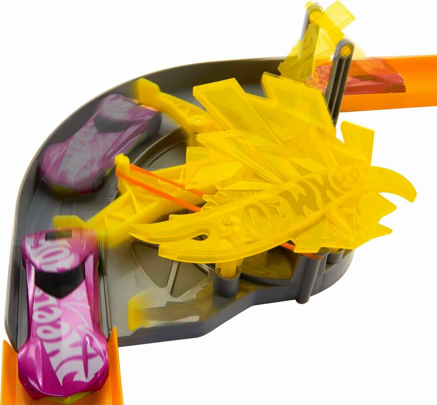 Hot Wheels Track Set with 1 Hot Wheels Car, 12 Track Boosting Components, Stackable Toy Storage Box, Lightning-Themed Track Builder Set for Kids Ages 5 