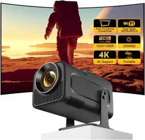 HY320 Mini Projector with WiFi and Bluetooth, Outdoor Portable Projector Full HD 4K Support, Smart Android Proyector with Auto Keystone for Home Movie/Phone/TV Stick, 30 -150" Screen, Black