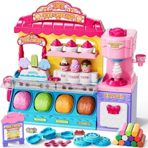 Ice Cream Toys Air Dry Clay Kit for Kids Ages 4-8,Ice Cream Maker Machine Dough Tools Kit with Music and Light,22 Dough Tools &36 Clay Dough, Pretend Play Toys for Kids 3 4 5 6 7 8 Years Old