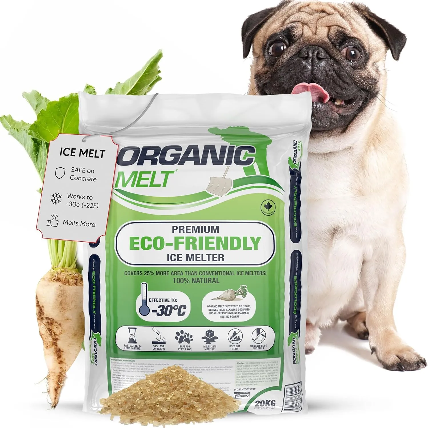 Ice Melt Safe for Concrete, Sidewalks, and Driveways – Pet-Friendly Snow Salt and Ice Melter – Organic Melt Granular De-Icing Product – Eco-Friendly, 20kg (44.1lbs) Bag