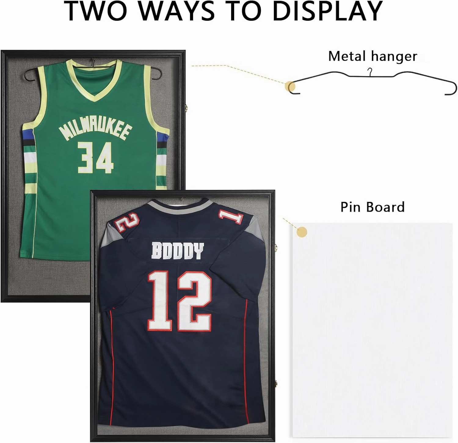 IHEIPYE Large Jersey Frame Display Case Lockable, Sport Jersey Shadow Box with 98% UV Protection Acrylic and Hanger for Baseball Basketball Football Soccer Hockey Sport Shirt and Uniform, Linen Black