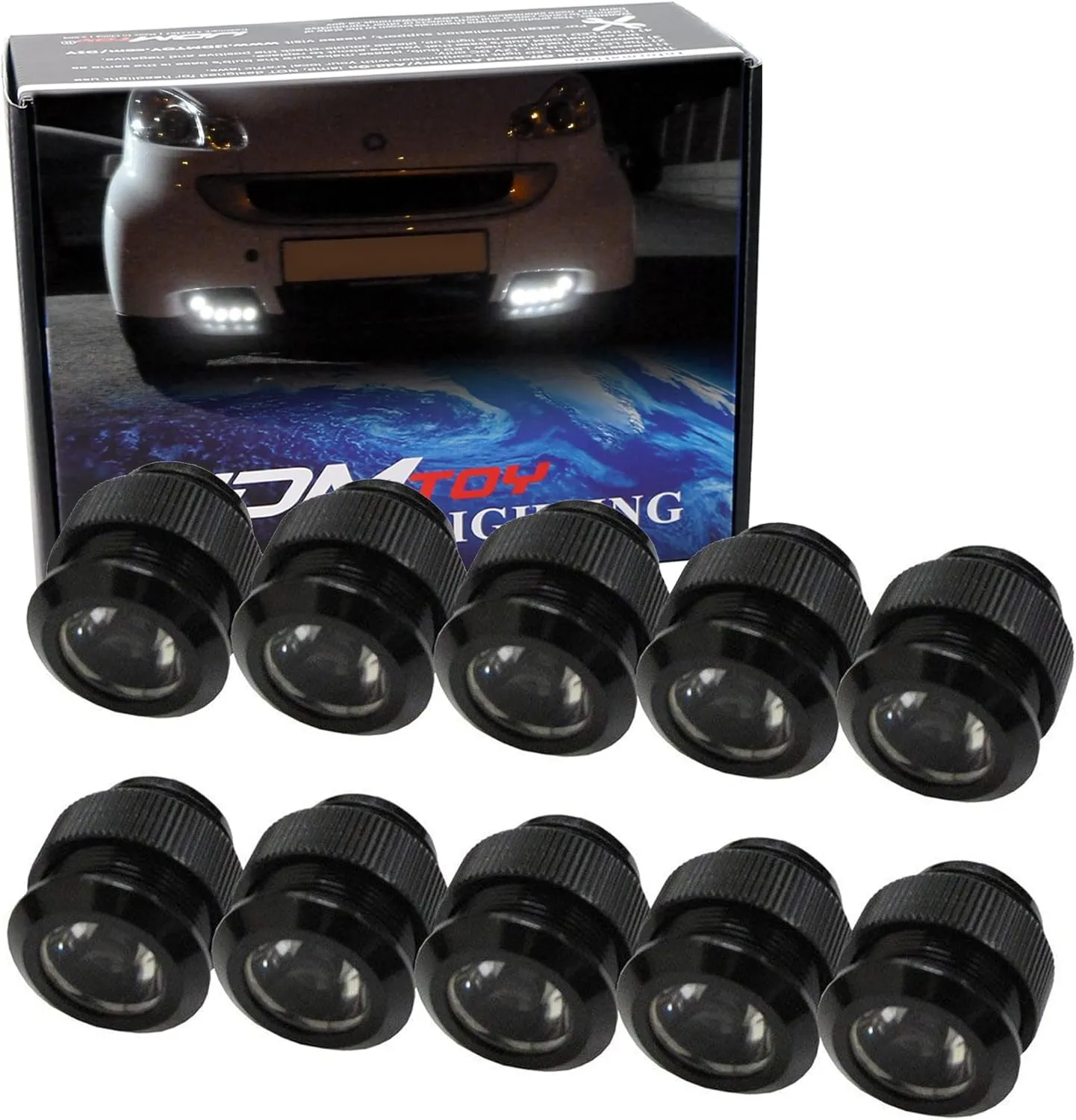 iJDMTOY 30W High Power Brabus Style 10pc Dot LED Daytime Running Light Retrofit Kit Compatible with 2008-2012 Smart Car Fortwo, Xenon White