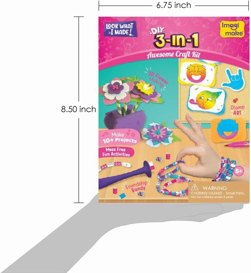 Imagimake Craft Kit - Arts and Crafts for Kids Ages 5  - Air Dry Clay, Paper Quilling, Stamp Art - 3-in-1 Arts and Crafts Kit - Gifts for 5, 6, 7, 8 Year Olds