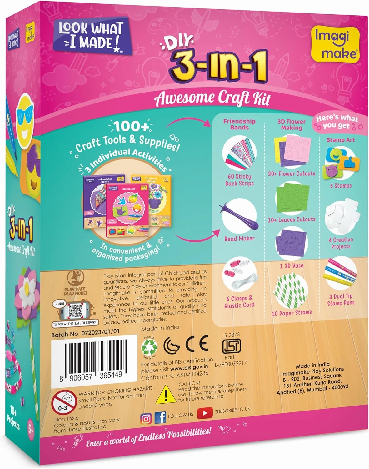 Imagimake Craft Kit - Arts and Crafts for Kids Ages 5  - Air Dry Clay, Paper Quilling, Stamp Art - 3-in-1 Arts and Crafts Kit - Gifts for 5, 6, 7, 8 Year Olds