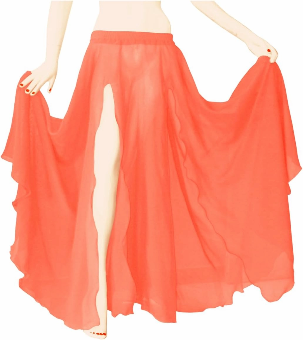 Indian Trendy Women's Full/Ankle Length 2 Front Slit Chiffon Skirt Full Circle Swing Belly Dance 9 Yard