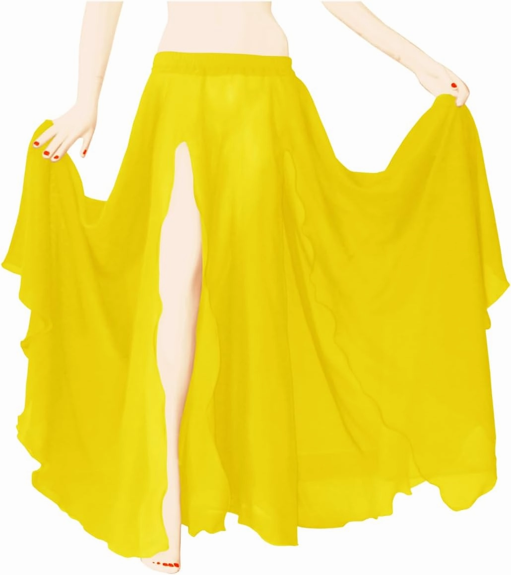 Indian Trendy Women's Full/Ankle Length 2 Front Slit Chiffon Skirt Full Circle Swing Belly Dance 9 Yard