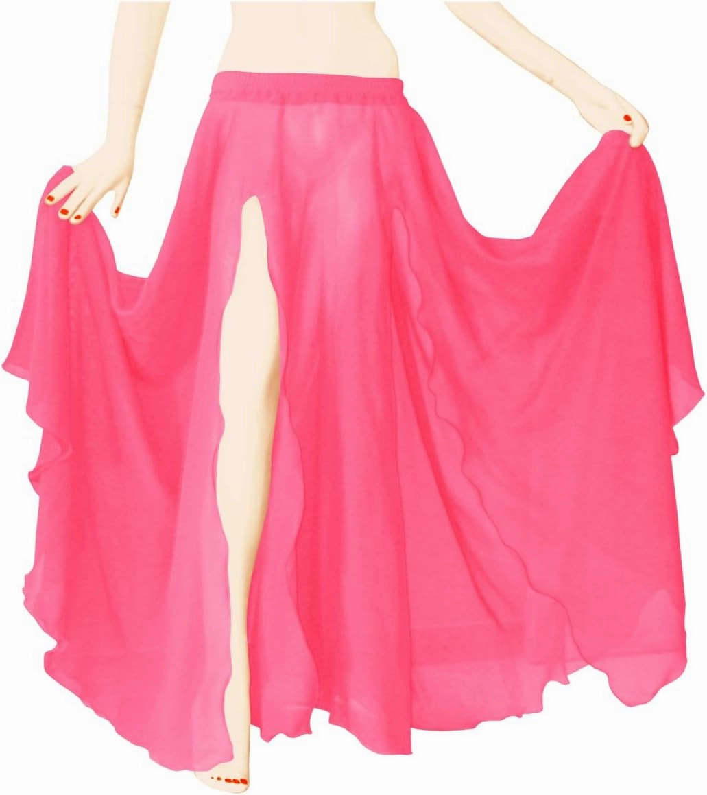 Indian Trendy Women's Full/Ankle Length 2 Front Slit Chiffon Skirt Full Circle Swing Belly Dance 9 Yard