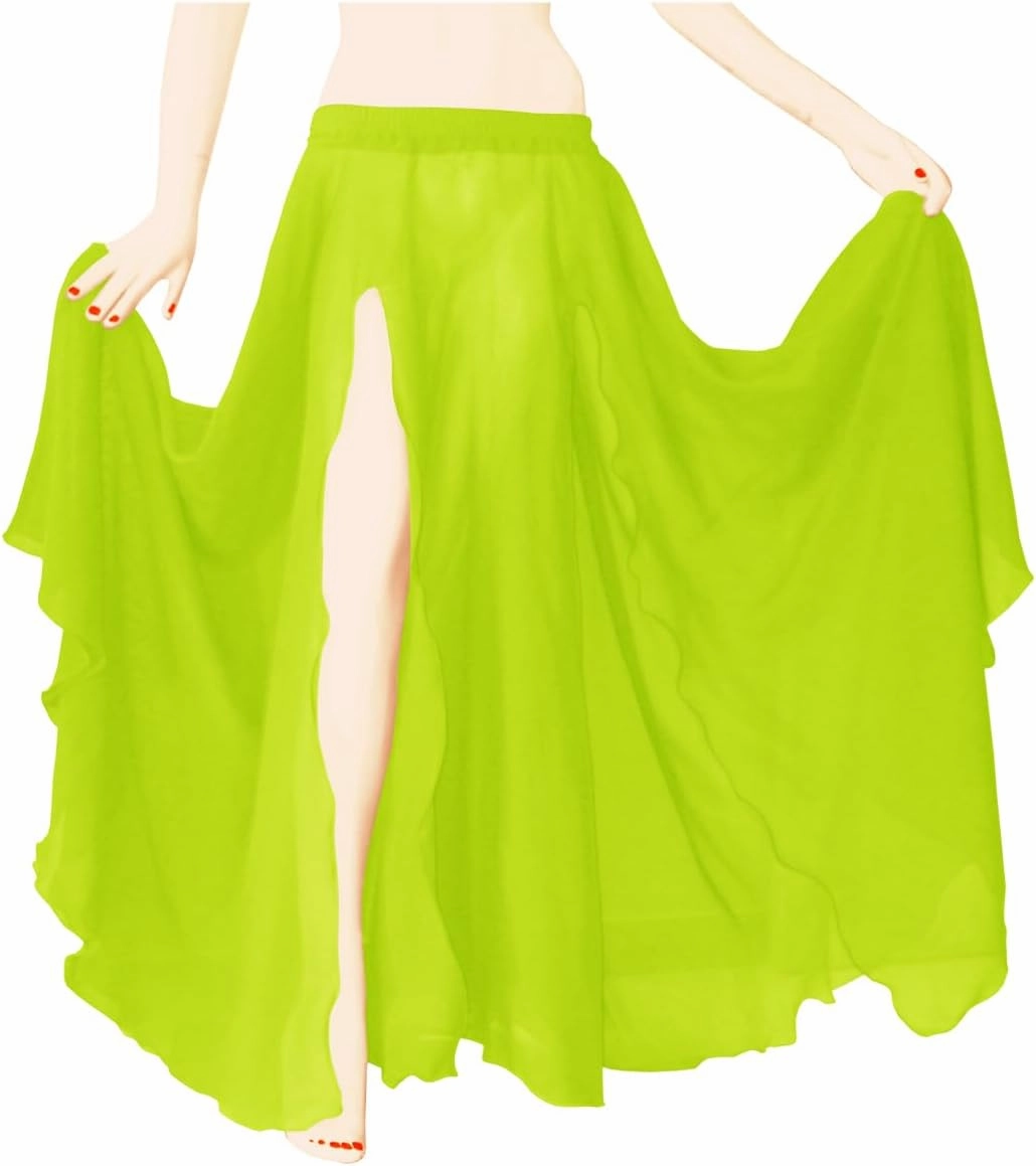 Indian Trendy Women's Full/Ankle Length 2 Front Slit Chiffon Skirt Full Circle Swing Belly Dance 9 Yard