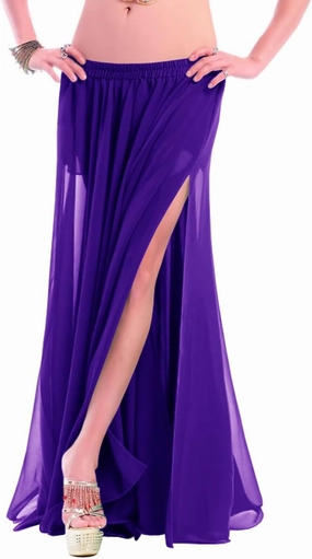 Indian Trendy Women's Full/Ankle Length 2 Side Slit Chiffon Skirt Full Circle Swing Belly Dance 9 Yard