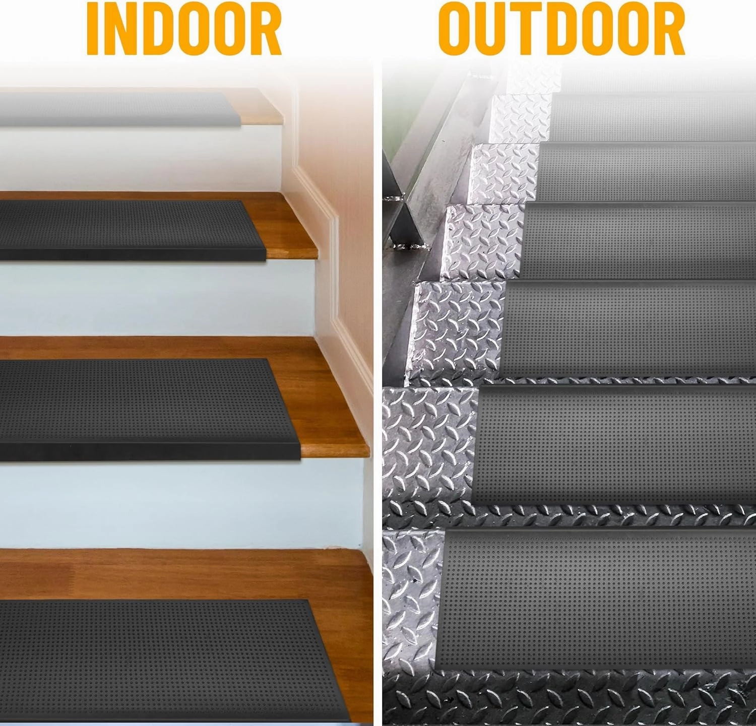 Indoor/Outdoor Hose-Wash Fingertip Nibs Design Non-Slip Rubber 10" x 30" Modern Stair Treads for Stairs, Garage, Patio, 5 Pack, Black Nib