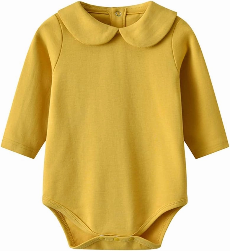 Infant Baby Girls Bodysuit Peter Pan Doll Collar Super Soft Cotton Romper One-Piece Outfit 0-24 Months