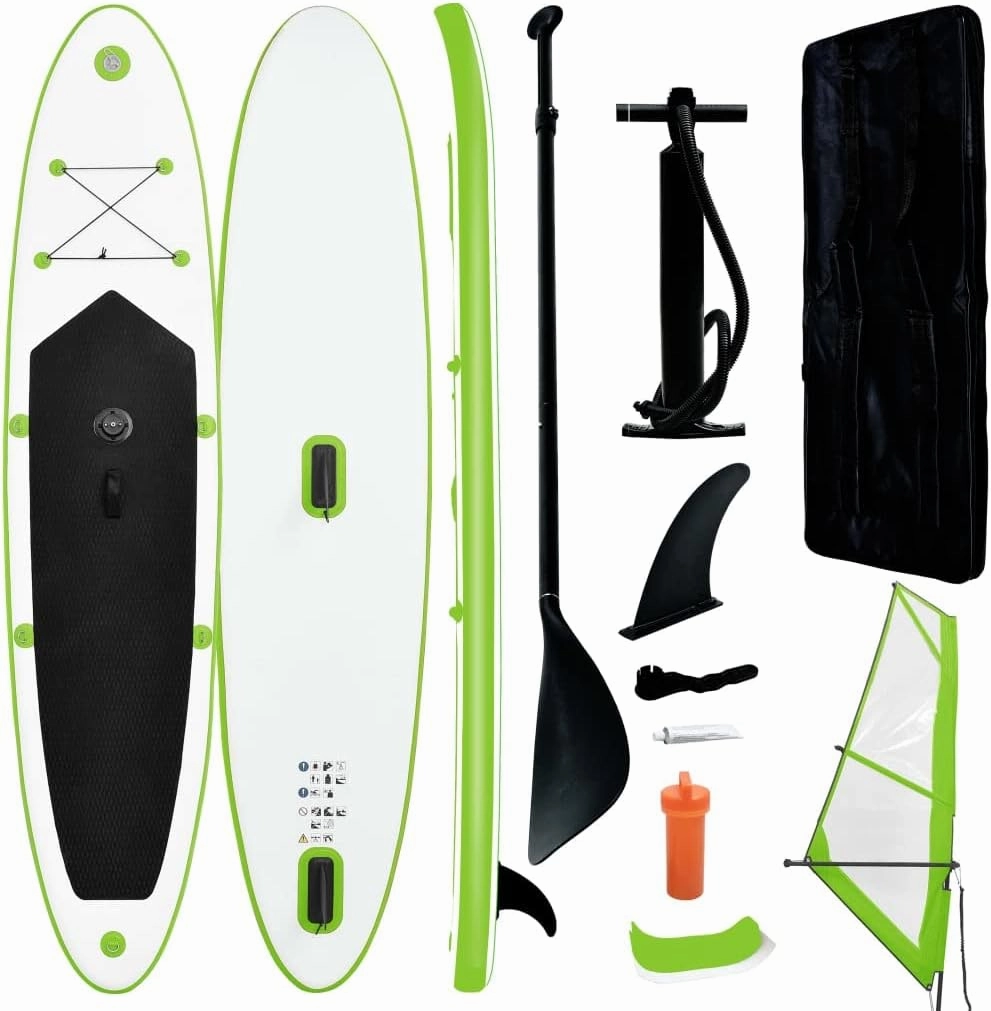 Inflatable Stand Up Paddleboard with Sail Set,with Premium SUP Accessories,Carry Bag,Wide Stance,Bottom Fin for Paddling, Surf Control,Repair kit,Non-Slip Deck,Green and White【Designed for Adults】