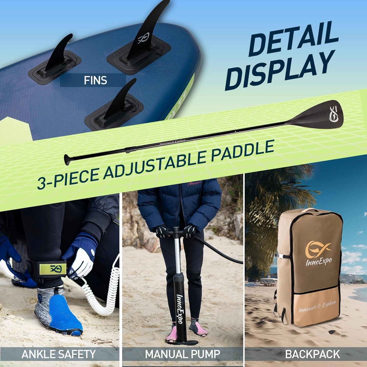 InnoExpo 11' Inflatable Stand Up Paddle Boards with Premium Accessories, Wide Stable SUP Paddle Board Design, Non-Slip Comfort Deck for Youth & Adults