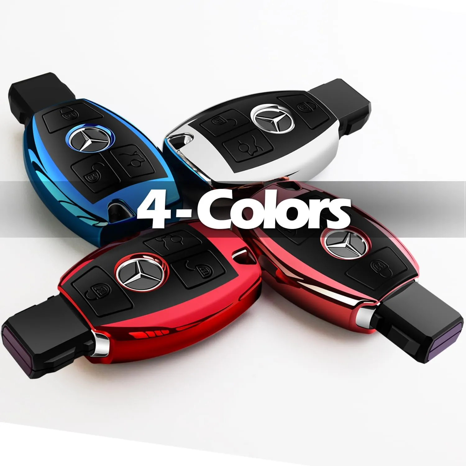 Intermerge for Mercedes Benz Key Fob Cover, Premium Soft TPU Key Case Cover Compatible with Mercedes Benz C E S M CLS CLK G Class Keyless Smart Key Fob_Silver