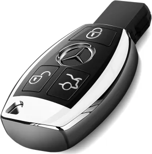 Intermerge for Mercedes Benz Key Fob Cover, Premium Soft TPU Key Case Cover Compatible with Mercedes Benz C E S M CLS CLK G Class Keyless Smart Key Fob_Silver