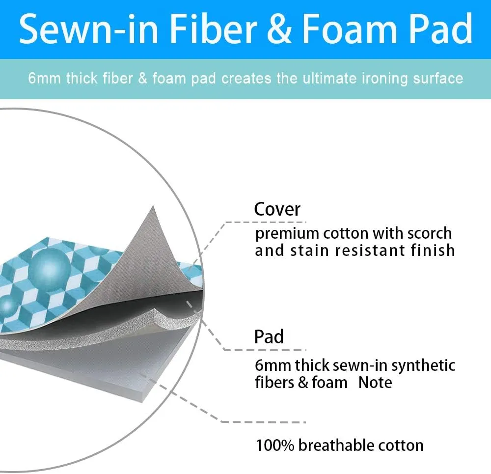 Ironing Board Cover and Pad, Extra-Wide, Fits 18" x 49" Board, Thick Padding, Scorch & Stain Resistant, with Fasteners & Mesh Cloth