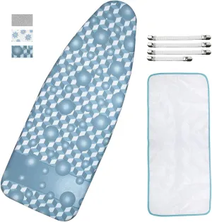 Ironing Board Cover and Pad, Extra-Wide, Fits 18" x 49" Board, Thick Padding, Scorch & Stain Resistant, with Fasteners & Mesh Cloth