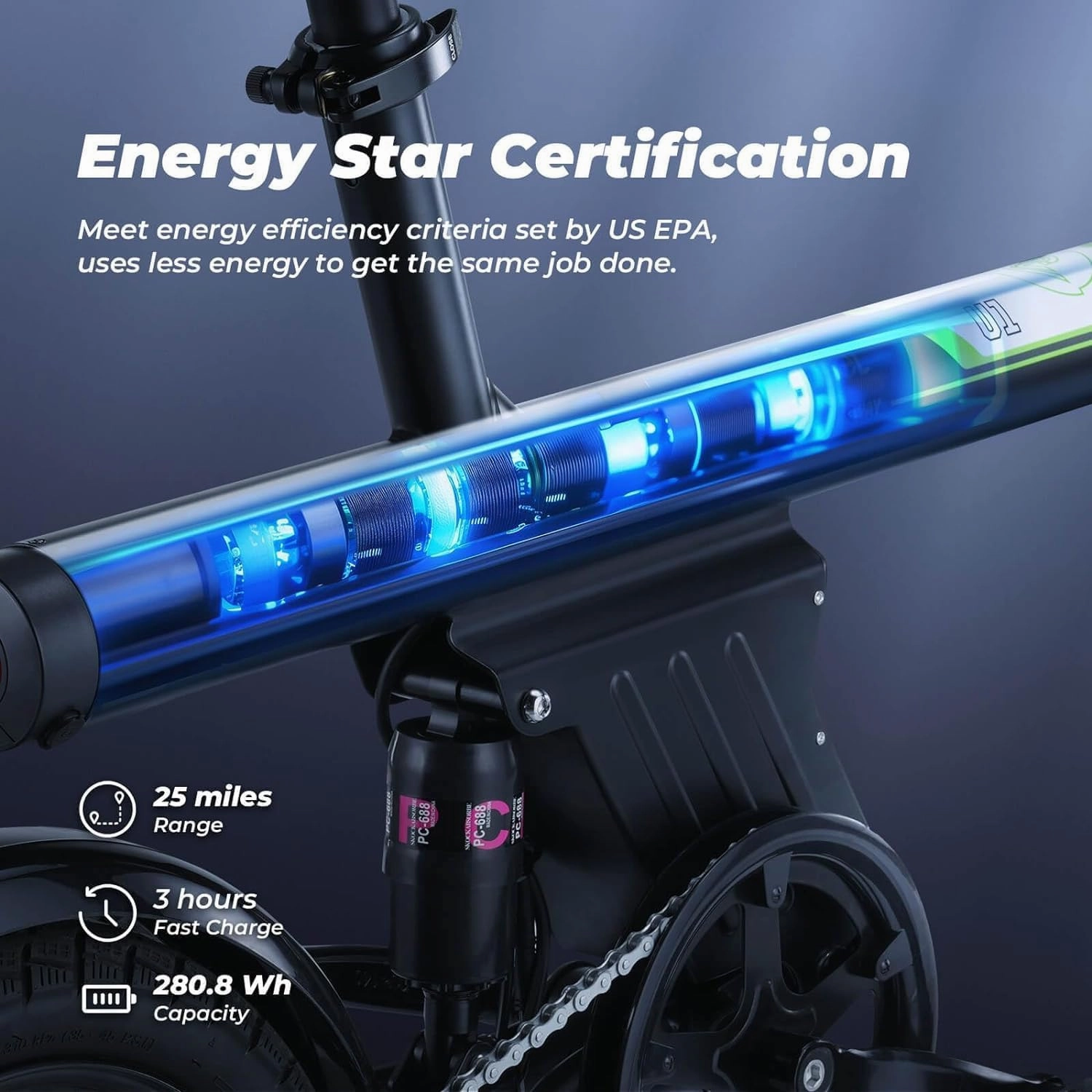 isinwheel U1 Electric Bike, 500W Motor, 20 mph, Folding Ebike, 14"/16"/20" Adults Electric Bicycles, 280.8Wh Battery, 25 Miles PAS Range, Black, Disc Brake, Aluminum Alloy Wheels