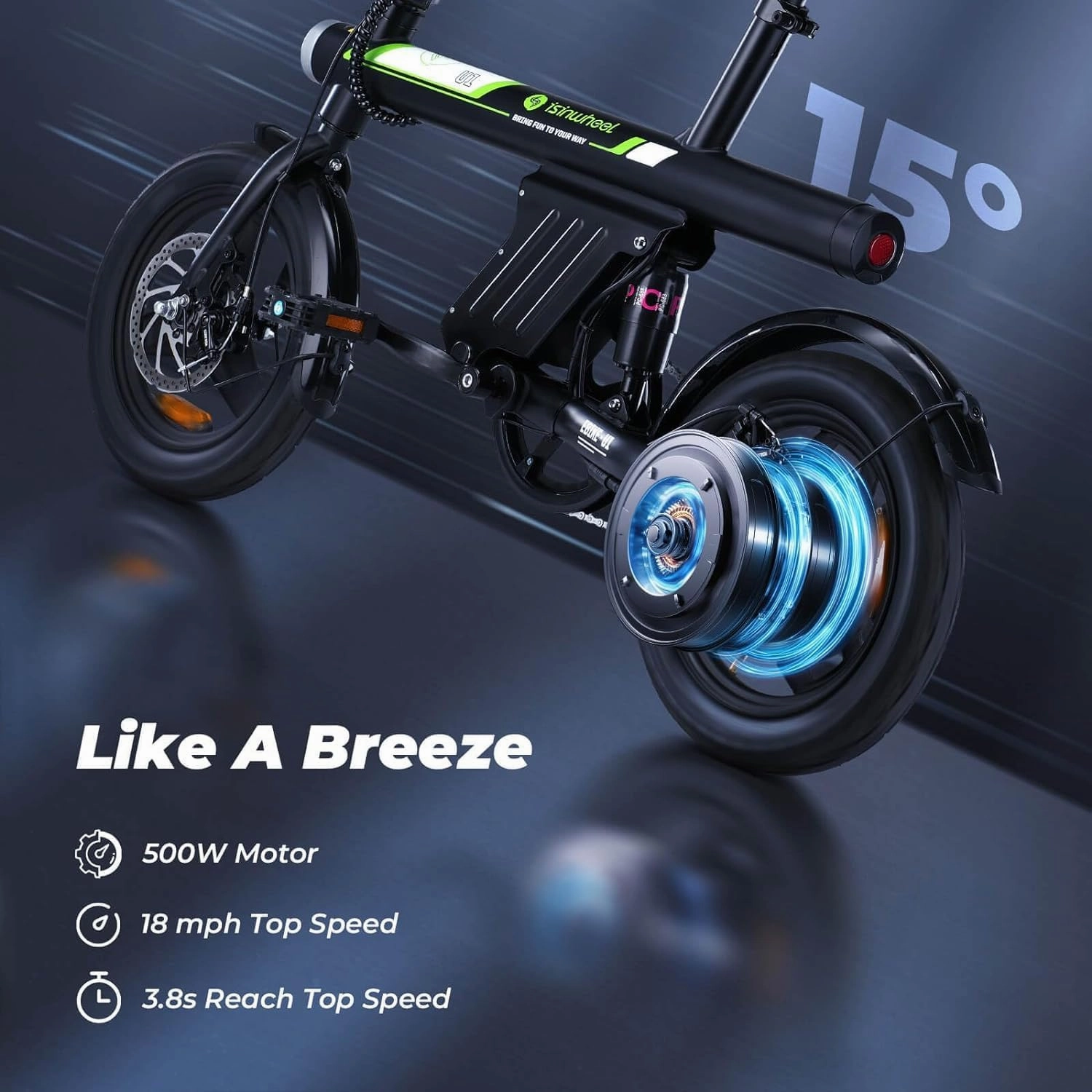 isinwheel U1 Electric Bike, 500W Motor, 20 mph, Folding Ebike, 14"/16"/20" Adults Electric Bicycles, 280.8Wh Battery, 25 Miles PAS Range, Black, Disc Brake, Aluminum Alloy Wheels