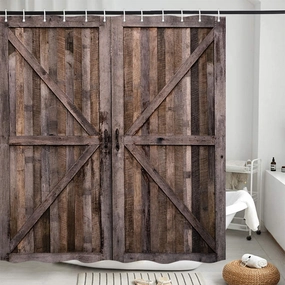 iTapnoom Rustic Wooden Barn Door Shower Curtains, Farmhouse Vintage Country Wood Board Bath for Bathtub Curtain Bathroom Set Decor, Waterproof Polyester Durable Cloth with Hooks,72x72