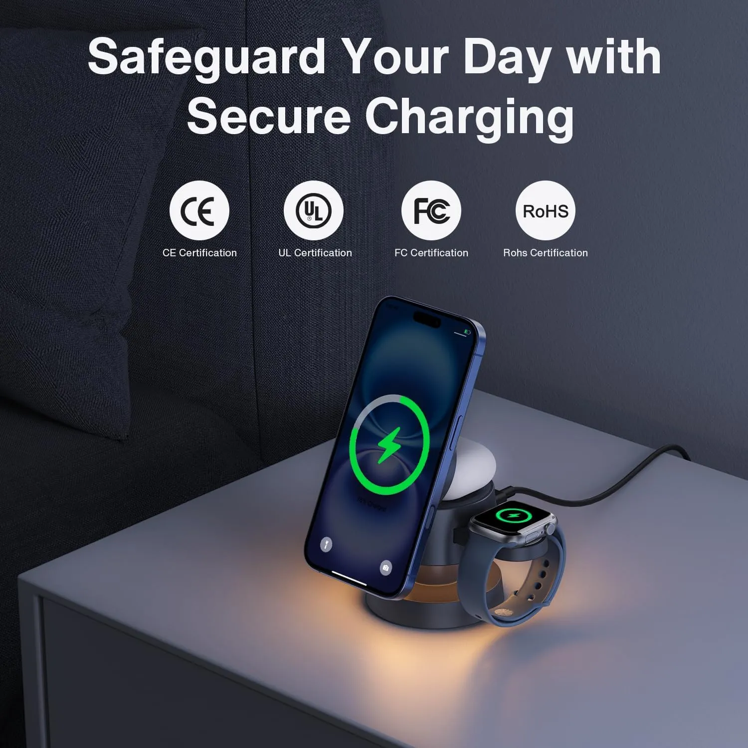 iVANKY for iPhone 16 Pro Max 4 in 1 Wireless Charging Station with Mushroom Light for MagSafe Magnetic Charger, 22.5 W Travel Stand, 3 in 1 Fast Charge Multiple Devices, Apple iWatch Ultra, Airpods