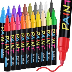 IVSUN Paint Pens Paint Markers, 20 Colors Oil-Based Waterproof Marker Pen Set, Never Fade Quick Dry and Permanent, Works on Rocks Painting, Wood, Fabric, Plastic, Canvas, Glass, Mugs