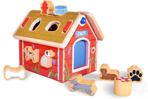 Jack Rabbit Creations Wooden Dog House Shape Sorter Toy Montessori Sorting & Matching Game for Toddlers 18  Months- Includes 10 Dog Themed Shapes- Educational Fine Motor Toy