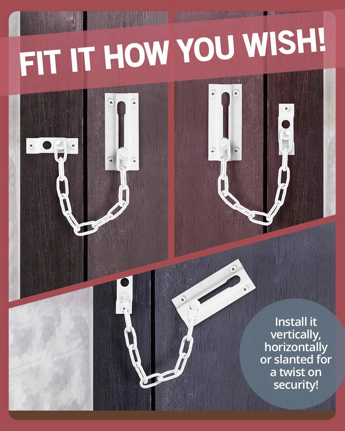 Jack N’ Drill Chain Door Guard with Lock - 2 Pack Chain Lock Door Guard, Sturdy & Rust-Resistant Steel Chain Locks for Inside Door and Extra Front Door Lock, 100% Child Safe (White)