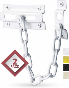 Jack N’ Drill Chain Door Guard with Lock - 2 Pack Chain Lock Door Guard, Sturdy & Rust-Resistant Steel Chain Locks for Inside Door and Extra Front Door Lock, 100% Child Safe (White)