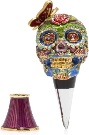 Jay Strongwater Calavera - Skull Wine Stopper and Stand