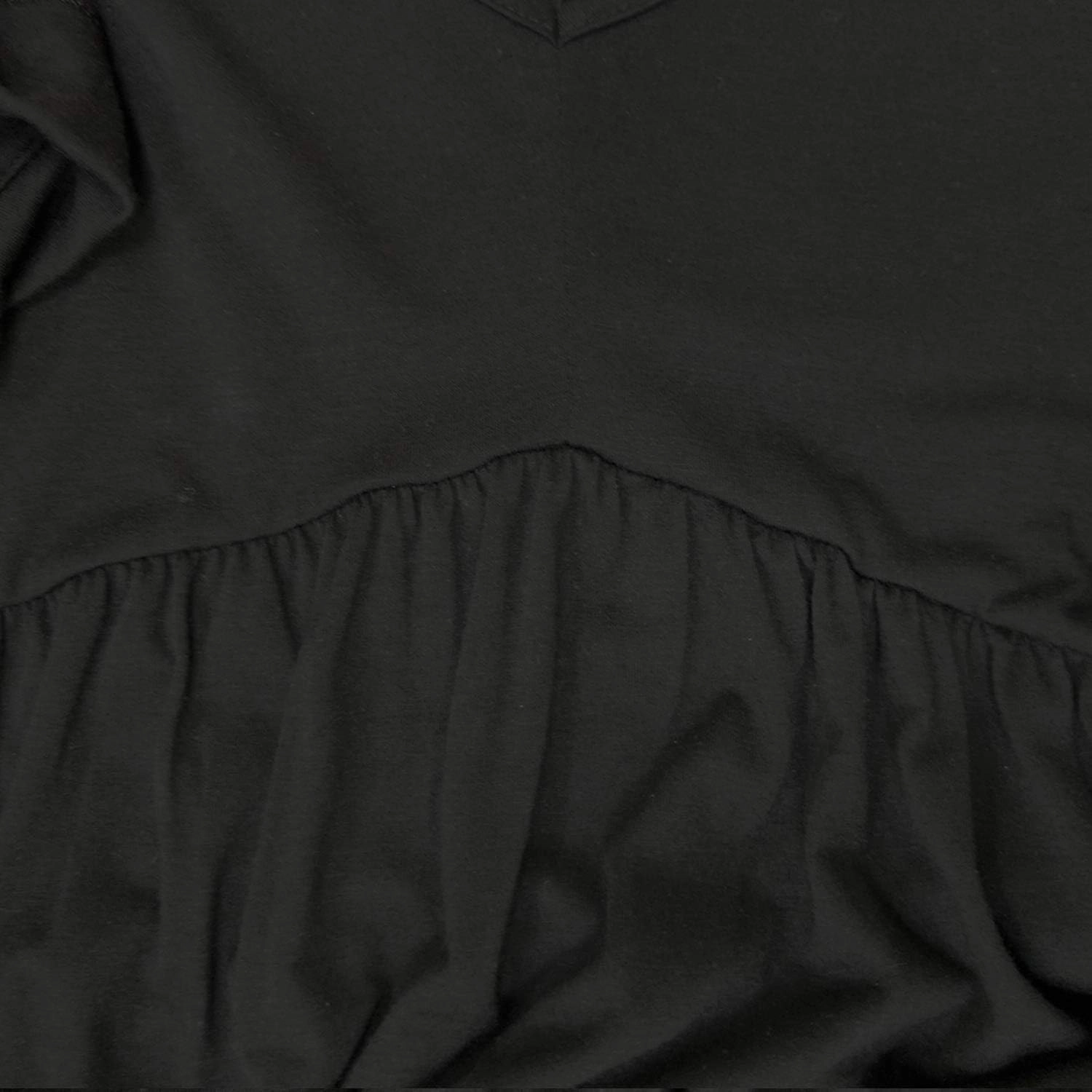 Jayscreate Women's Baby Doll Dress Summer Casual Tunic Pleated Flowy Swing Short Sleeve Black V Neck Mini Dress