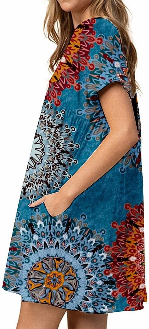 Jayscreate Women's Baby Doll Dress Summer Casual Tunic Pleated Flowy Swing Short Sleeve Black V Neck Mini Dress