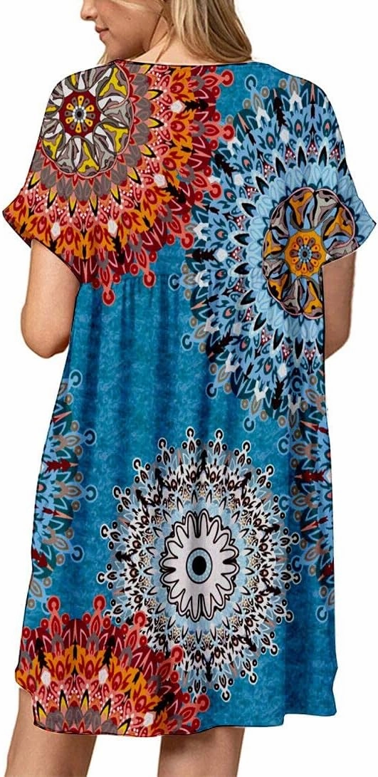 Jayscreate Women's Baby Doll Dress Summer Casual Tunic Pleated Flowy Swing Short Sleeve Black V Neck Mini Dress