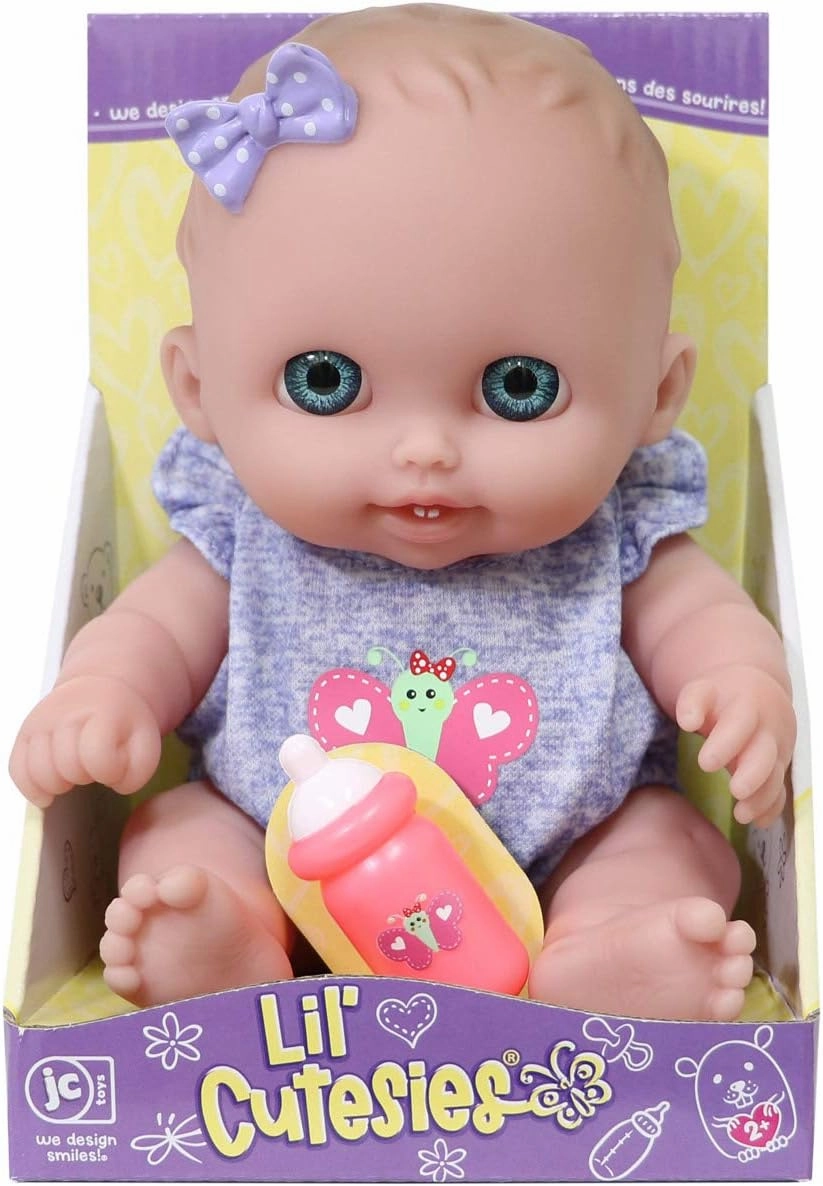 JC Toys Lil Cutesies 8.5" All Vinyl Baby Doll | Posable and Washable | Removable Outfit | Lulu- Blue Eyes Ages 2 