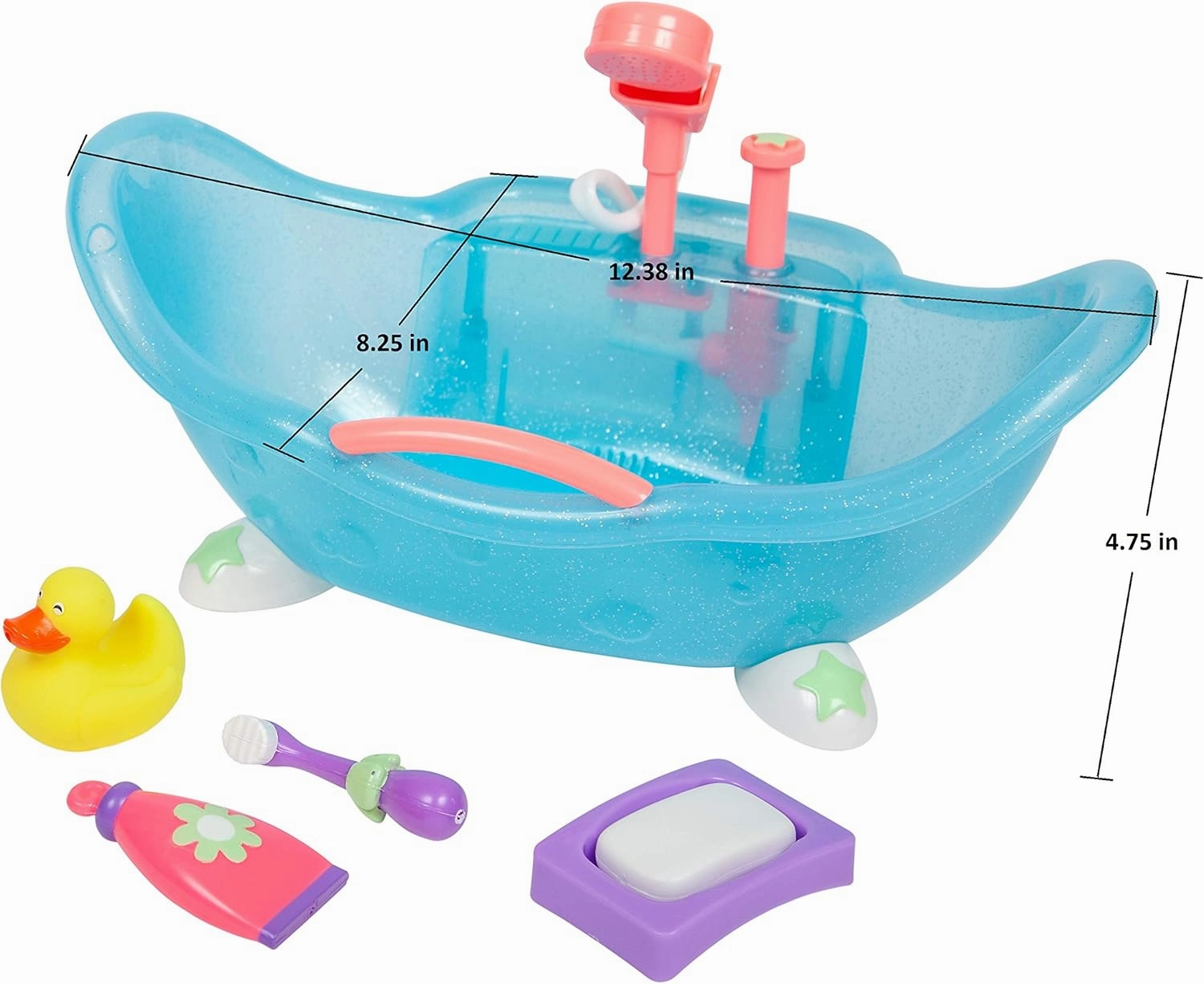 JC Toys Lil Cutesies 8.5" All Vinyl Doll and Real Working Bath Set | Posable and Washable | Removable Outfit | Bath with Play Accessories Ages 2  , Blue