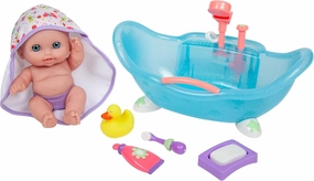 JC Toys Lil Cutesies 8.5" All Vinyl Doll and Real Working Bath Set | Posable and Washable | Removable Outfit | Bath with Play Accessories Ages 2  , Blue