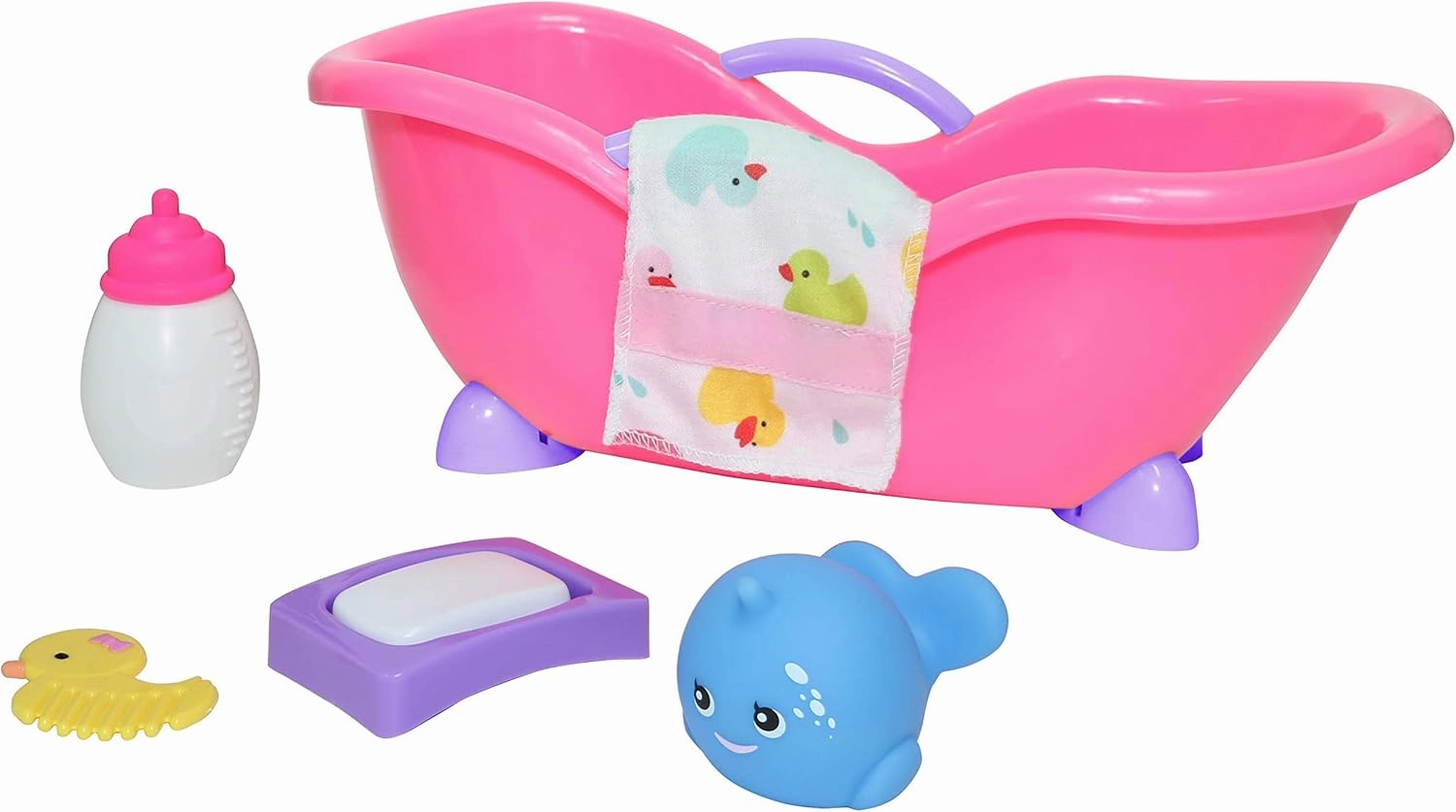 JC Toys Lil Cutesies 9" All Vinyl Baby Doll Bath Time Gift Set| Posable and Washable | Removable Outfit | Baby Bath and Accessories Ages 2 
