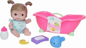 JC Toys Lil Cutesies 9" All Vinyl Baby Doll Bath Time Gift Set| Posable and Washable | Removable Outfit | Baby Bath and Accessories Ages 2 