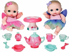 JC Toys Lil Cutesies Twin 8.5" All Vinyl Dolls and Fairy Tea Set | Posable and Washable | Removable Outfits | Twin Dolls and Tea Accessories Ages 2 