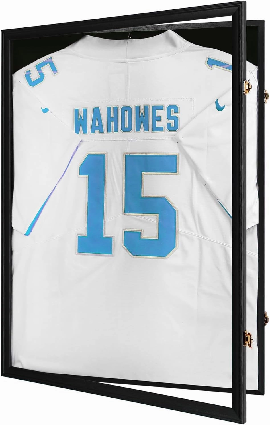 Jersey Frame Display Case-Jersey Display Shadow Box- Lockable Jersey Frame with 2 Wall Hangers and UV Resistant Acrylic-Display Case for Football Baseball Basketball Jersey-Black, Wood