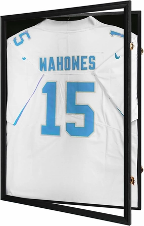 Jersey Frame Display Case-Jersey Display Shadow Box- Lockable Jersey Frame with 2 Wall Hangers and UV Resistant Acrylic-Display Case for Football Baseball Basketball Jersey-Black, Wood