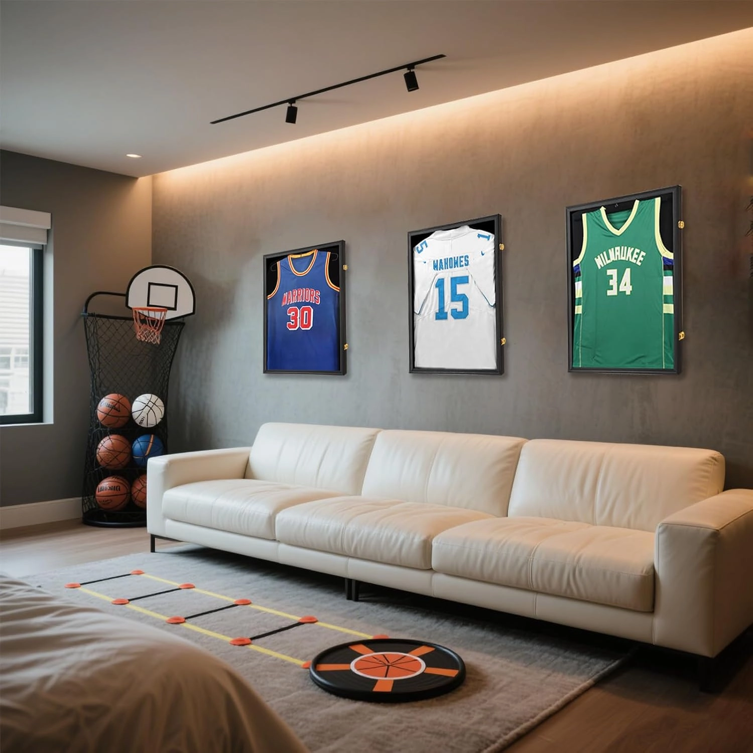 Jersey Frame Display Case-Jersey Display Shadow Box- Lockable Jersey Frame with 2 Wall Hangers and UV Resistant Acrylic-Display Case for Football Baseball Basketball Jersey-Black, Wood