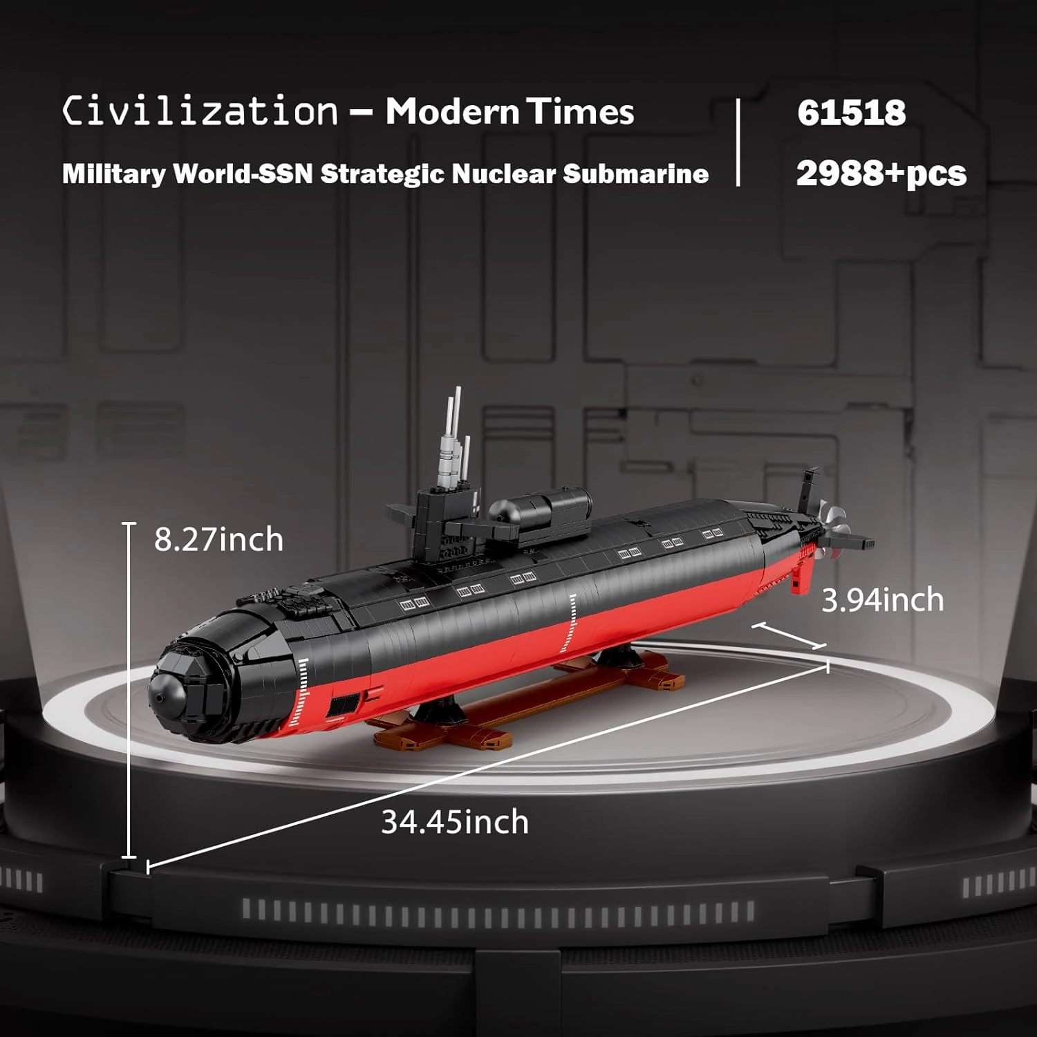 JMBricklayer Nuclear Submarine Building Set for Adults, 1:125 Scale Military Submarine Ship Toys, Los Angeles-class Attack Submarine Boat Model Kit, Army Toy Gifts for Men Boys Kids Aged 14 (2,988PCS)