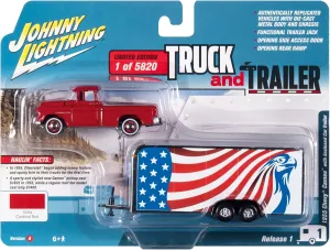 Johnny Lightning - 1955 Chevy Cameo w/Enclosed Car Trailer