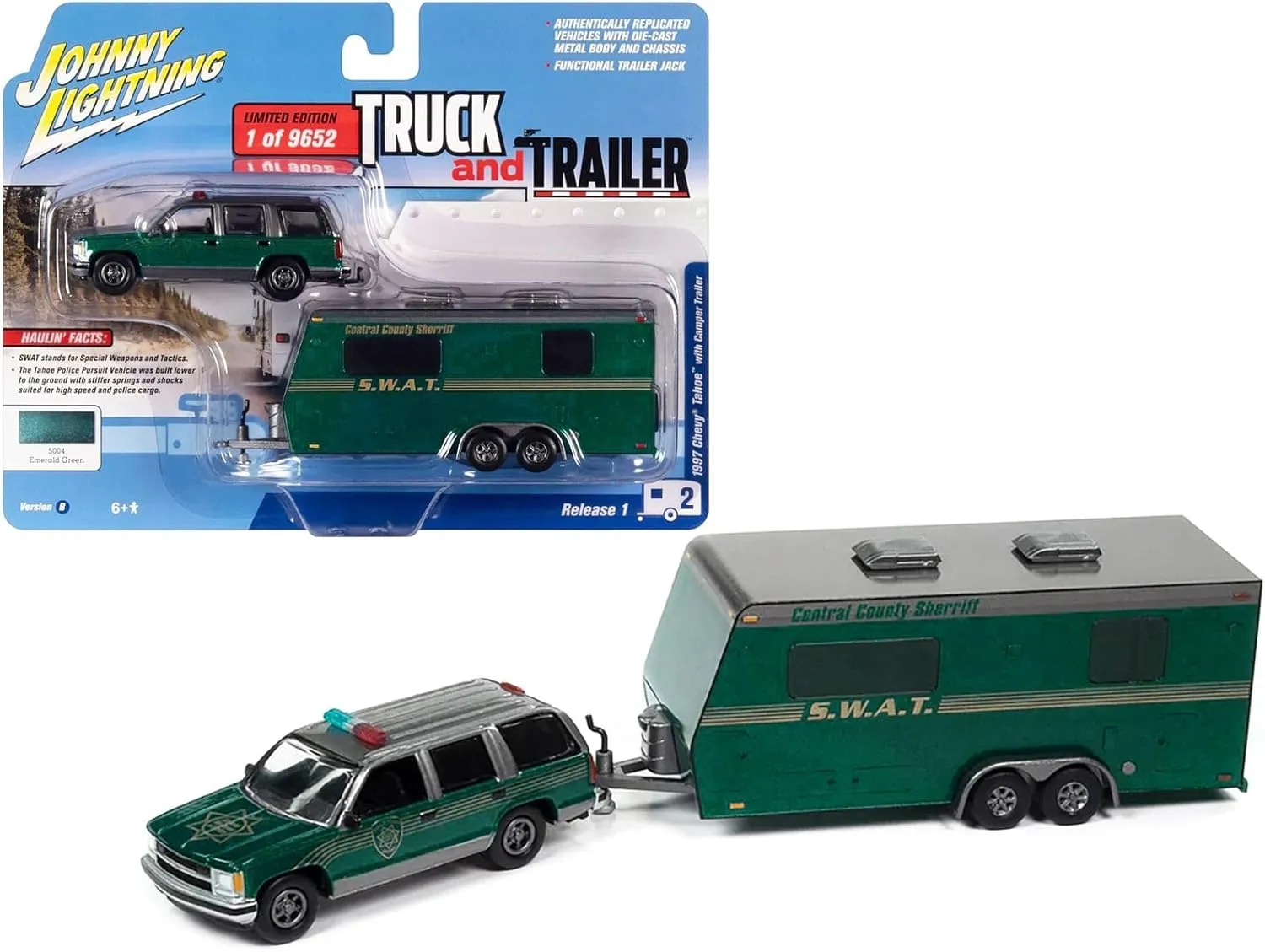 Johnny Lightning - 1997 Chevy Tahoe w/Camper Trailer (Sheriff Central County SWAT)