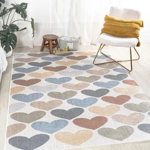 JONATHAN Y KDW101A-3 Dila Modern Hearts Geometric Machine-Washable Indoor Area Rug, Kids & Novelty, Modern, Vintage, Bedroom, Kitchen, Living Room, Easy-Cleaning, Non-Shed, 3 X 5, Ivory/Blue/Orange