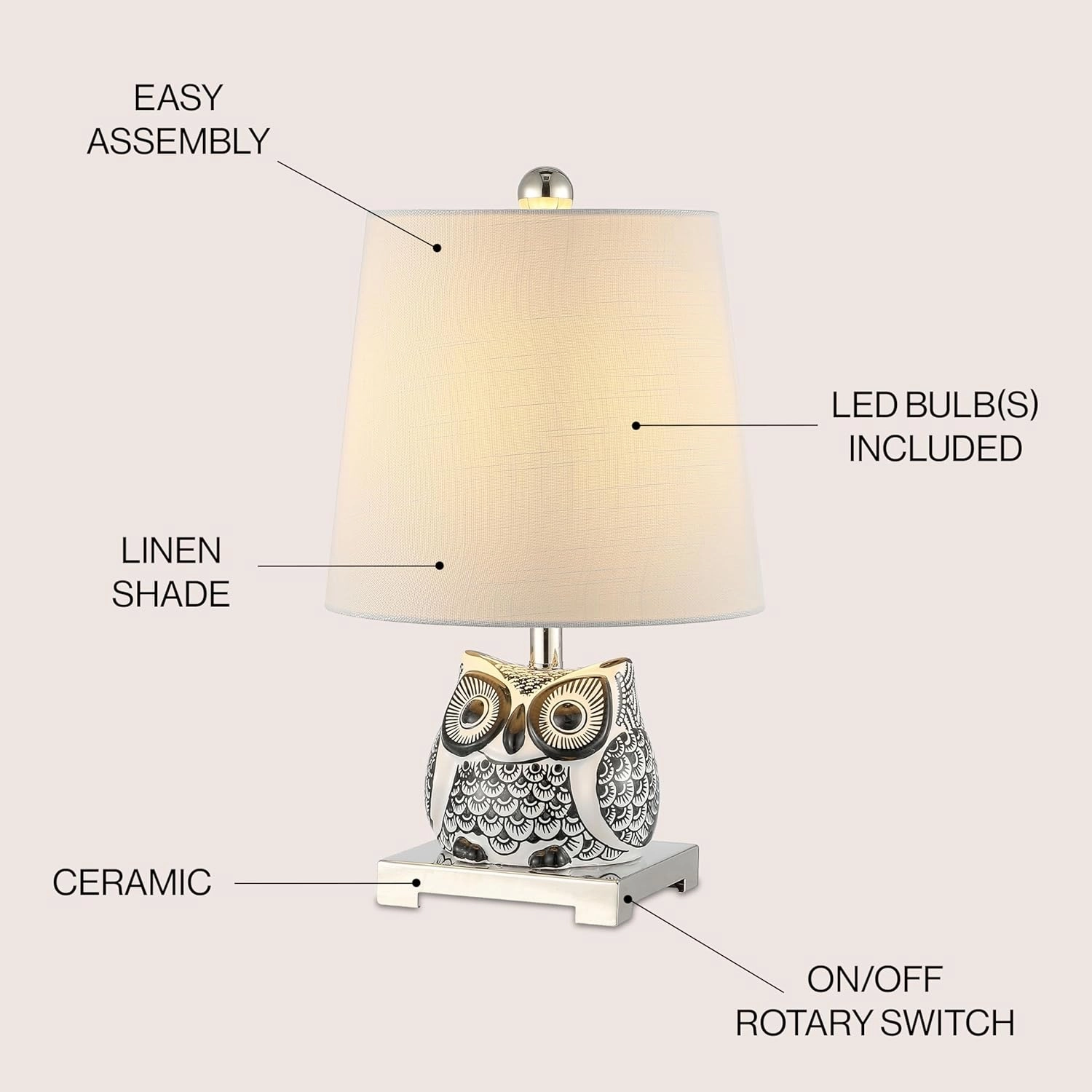 JONATHAN Y JYL3014C Justina 16" Ceramic Mini LED Table Lamp, Cottage,Transitional for Bedroom, Living Room, Office, Kids Room, Entryway, College Dorm, Bookcase, LED Bulb Included, Black/White